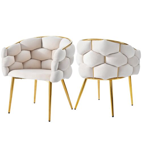 Lot de 2 chaises de salle à  manger luxe en velours blanc pieds dorés
