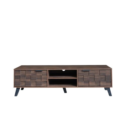 Meuble TV moderne effet bois foncé avec portes et niches