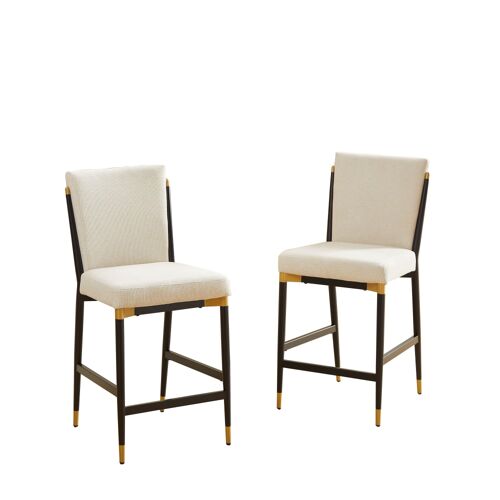 Chaise de bar rembourrée en tissu beige, structure métal noir