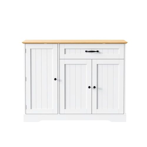 Buffet moderne blanc et bois naturel 3 portes 1 tiroir