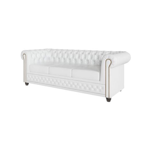 Ensemble de canapés Chesterfield 3+2+1, revêtement en cuir végan blanc