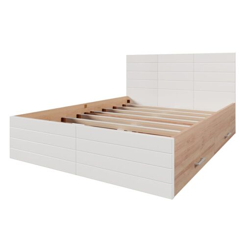 Cadre de lit queen blanc scandinave avec 2 tiroirs 160*200cm