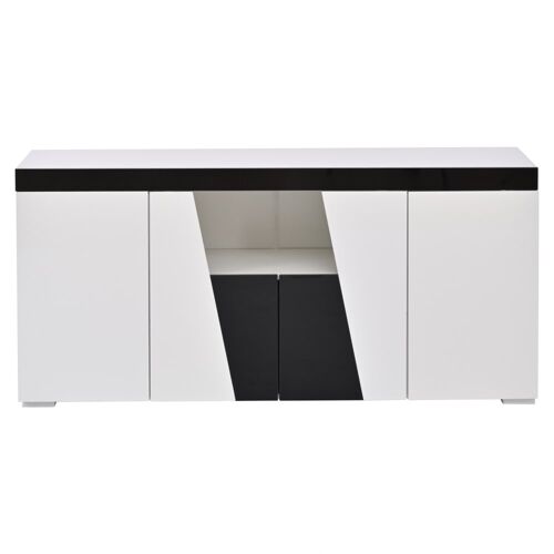 Buffet design blanc et noir 140 cm avec éclairage LED intégré