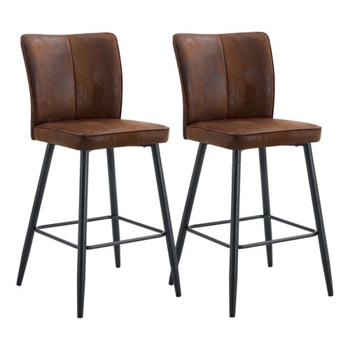Lot de 2 tabourets de bar en tissu marron, 101 cm, pieds métal noirs