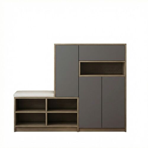 Meuble à  chaussures et banc gris multifonction avec étagères