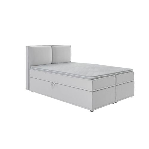 Lit boxspring 140x200 avec rangements, microfibre argenté