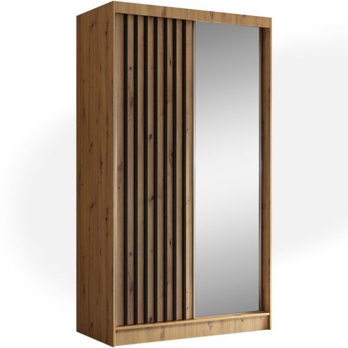 Armoire coulissante lamelles 120 cm, chêne Artisan+noir