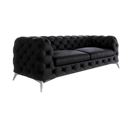 Canapé Chesterfield 3 places en velours avec pieds en métal, noir
