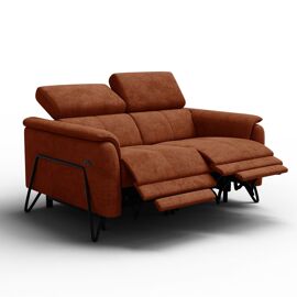 Canapé 2 places avec 2 Relax, tissu orange foncé