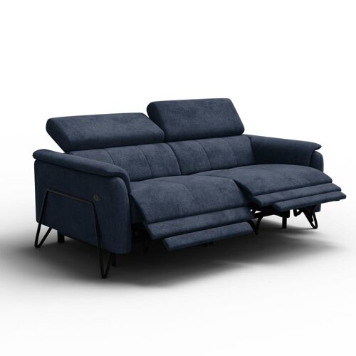 Canapé 3 places avec 2 Relax, tissu bleu marine