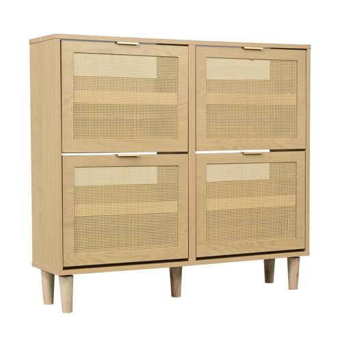 Meuble à  chaussures en cannage naturel 4 portes 100 cm