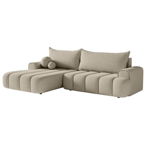 Canapé d'angle convertible côté gauche en bouclé beige clair