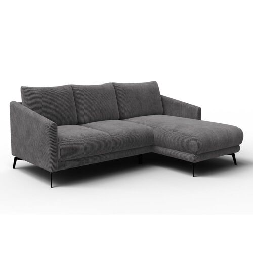 Canapé d'angle droit 3 places, tissu gris foncé