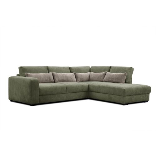 Canapé d'angle 5 places droit, vert olive