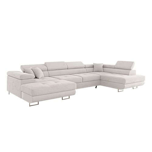 Canapé d'angle panoramique 6 places en tissu beige
