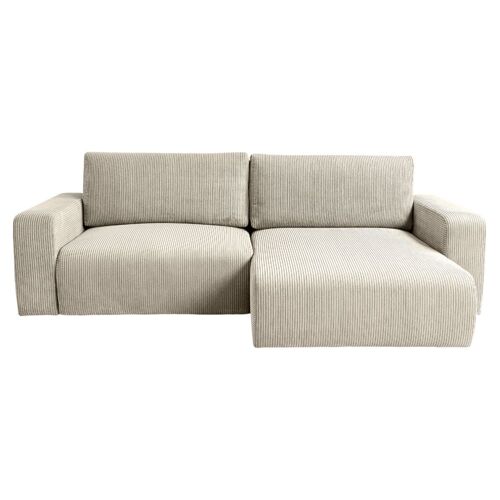 Canapé d'angle convertible 4 places en velours côtelé beige