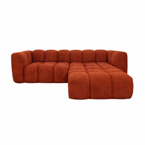 Canapé d'angle 4 places en velours côtelé terracotta