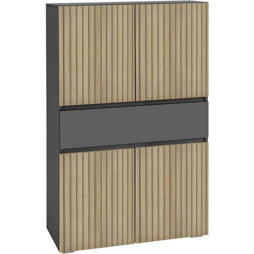 Meuble de salle de bain avec 4 portes et 1 tiroir effet bois