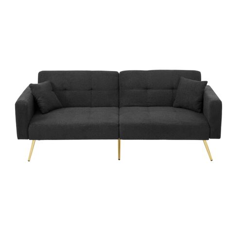 Canapé convertible 3 places en tissu noir avec pieds dorés