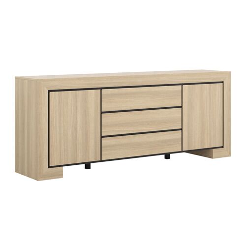 Buffet 2 portes 3 tiroirs stratifiés beige et noir