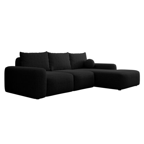 Canapé d'angle en tissu chenille, coussin boule, noir, droite