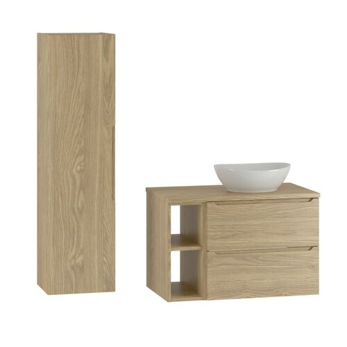 Ensemble meuble vasque colonne stratifiés beige