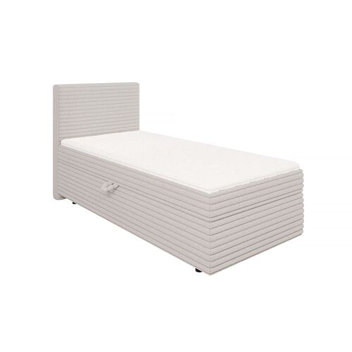 Lit boxspring 90x200 avec surmatelas et tiroirs, velours côtelé gris