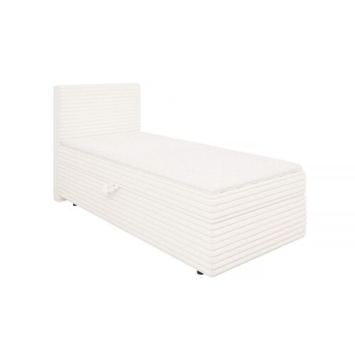 Lit boxspring 90x200 avec surmatelas et tiroirs, velours côtelé beige
