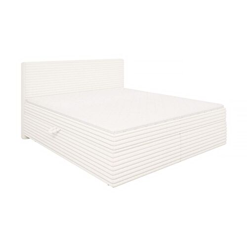 Lit boxspring 180x200 avec surmatelas et tiroirs, velours côtelé beige