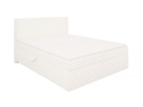 Lit boxspring 160x200 avec surmatelas et tiroirs, velours côtelé beige