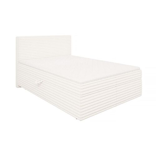 Lit boxspring 140x200 avec surmatelas et tiroirs, velours côtelé beige