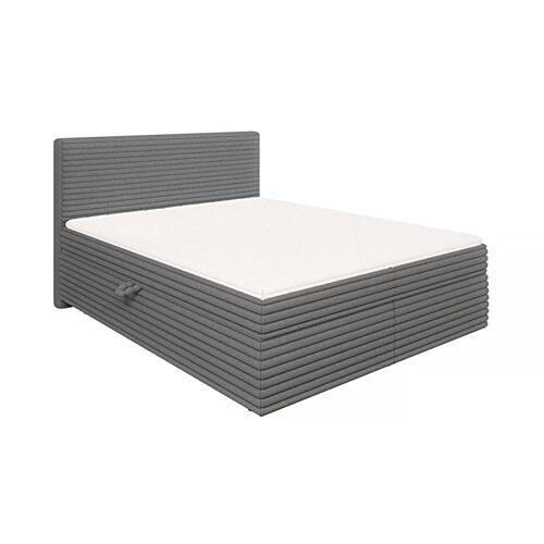 Lit boxspring 160x200 avec surmatelas et tiroirs, velours gris foncé