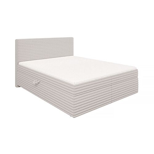 Lit boxspring 160x200 avec surmatelas et tiroirs, velours côtelé gris