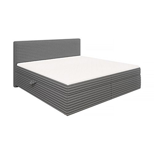 Lit boxspring 200x200 avec surmatelas et tiroirs, velours gris foncé