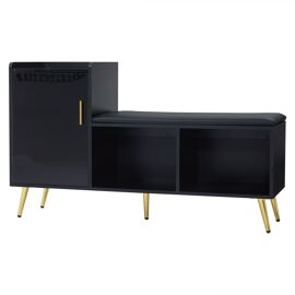 Banc à chaussures à l'entrée noir brillant avec 3 étagères