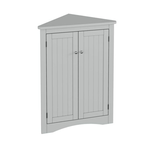 Armoire d'angle grise avec vitrines striées et éclairage LED