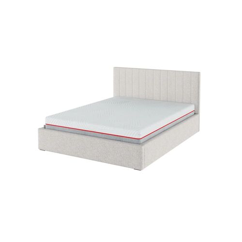 Lit coffre avec sommier à lattes rayures beige clair 160x200