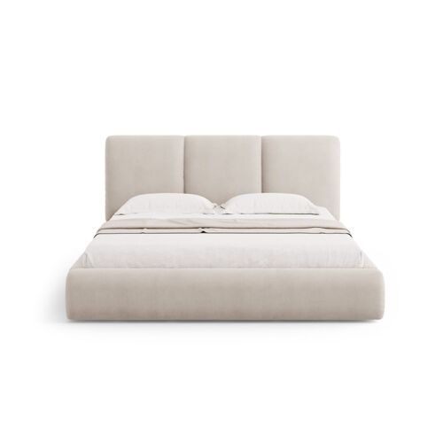 Lit coffre avec tête de lit 180x200cm en chenille beige