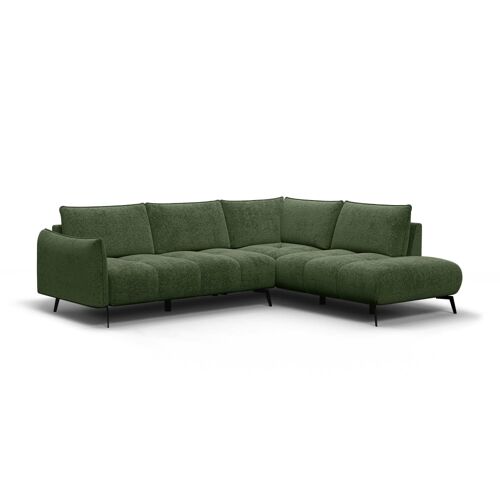 Canapé d'angle droit 5 places, tissu vert