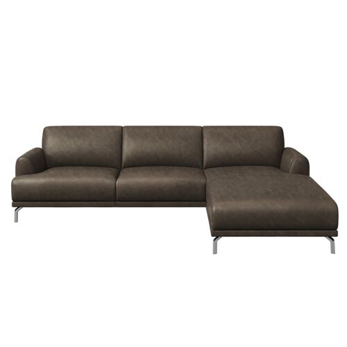 Canapé d'angle droit en cuir naturel marron