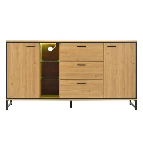 Buffet Industriel Moderne avec LED 3 Tiroirs, 3 Portes