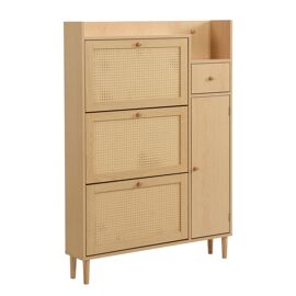 Meuble à  Chaussures Scandinave en Bois Clair avec Façades en Rotin