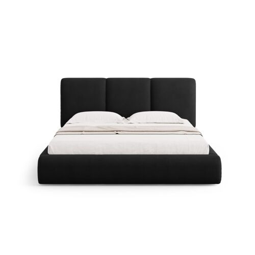 Lit coffre avec tête de lit 180x200cm en chenille noir