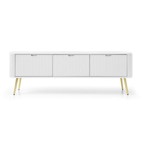 Meuble TV 3 portes blanc avec pieds dorés 168 cm