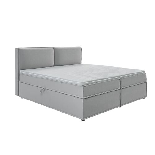 Lit boxspring 200x200 avec rangements, microfibre gris