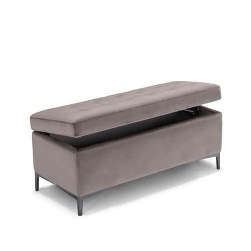 Banc rangement fait en Italie velours tourterelle matelassé 110x50 cm