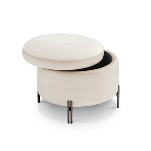 Pouf conteneur rond fabriqué en Italie en velours beige 60x49 cm