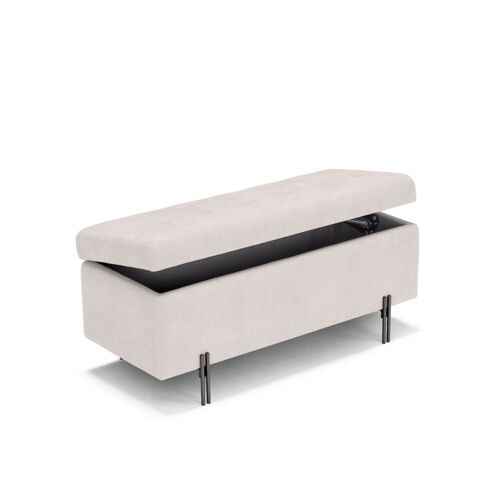 Banquette de rangement matelassée en tissu chenille beige 110x45 cm