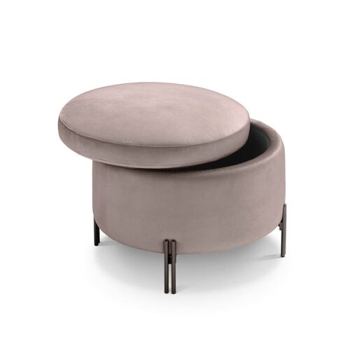 Pouf rangement rond fait en Italie en velours tourterelle 60x49 cm