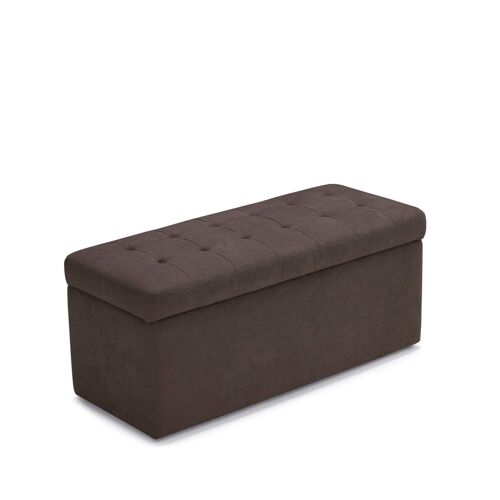 Banquette de rangement matelassée en tissu chenille marron 110x45 cm